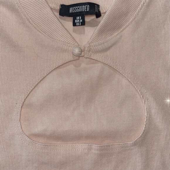 MISSGUIDED Pink Ribbed Opened Front Crop Top - Picture 3 of 3